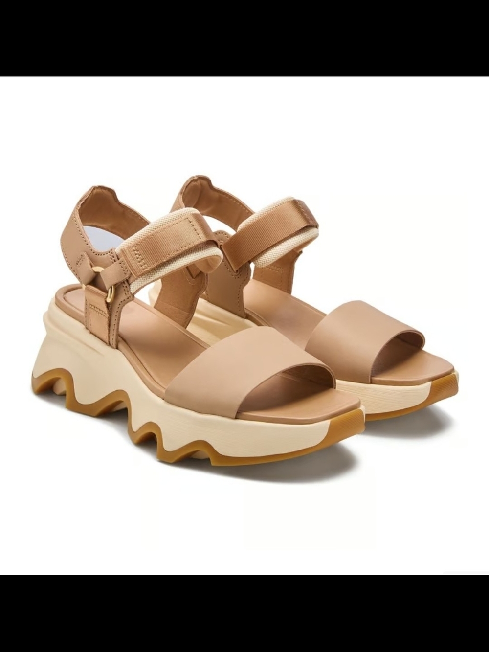 Sorel Kinetic Impact Y-Strap High Wedge Sport Sandals Honey Beige 10.5 Women's